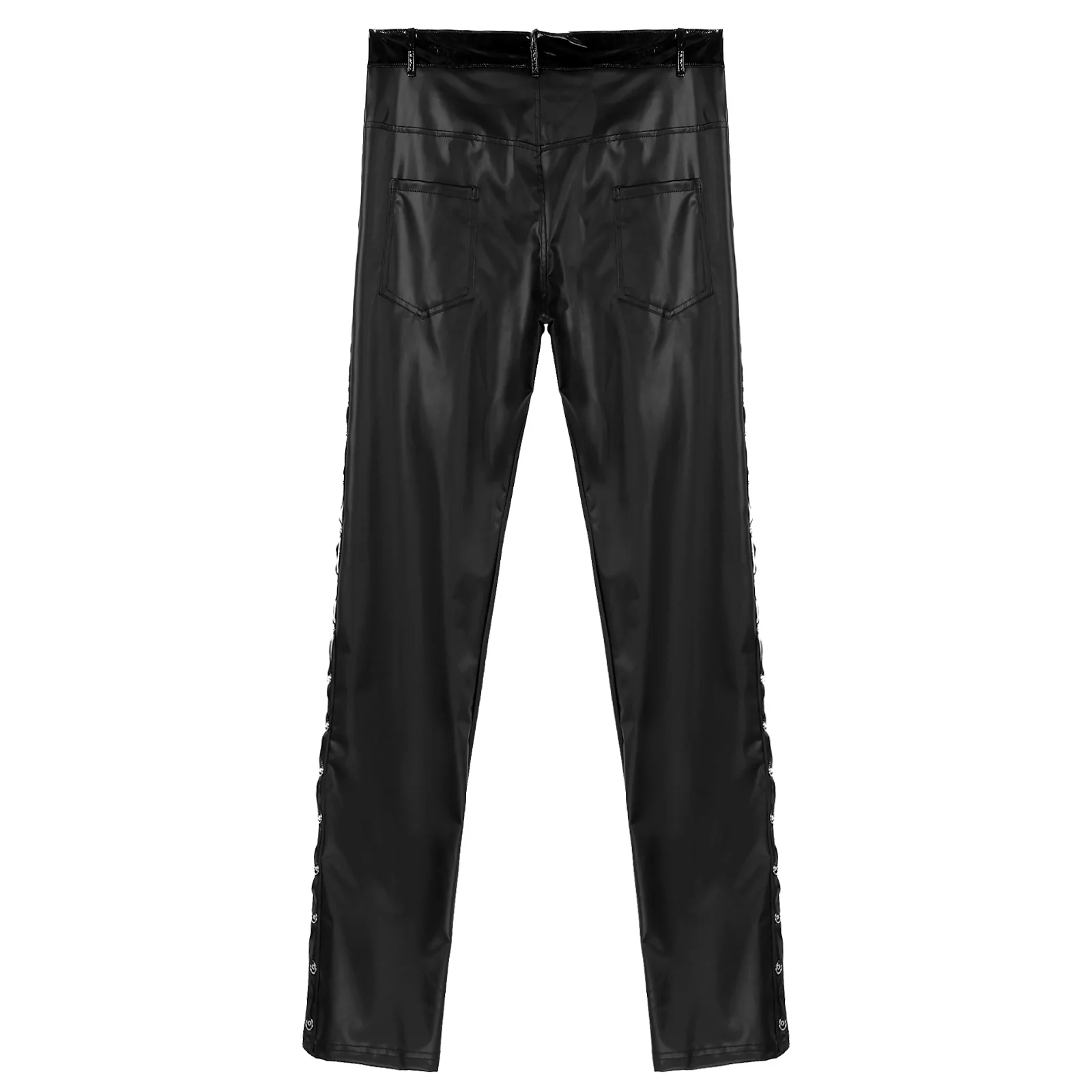 Male Mens Low Waist Faux Leather Shiny Pants Fashion Tight Trousers for Clubwear Dance Stage Show Rock Band Performance Clothes