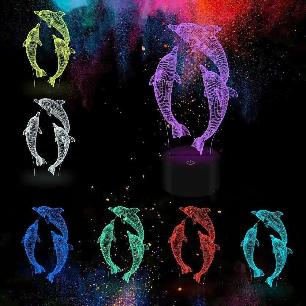 Фигурка 3D RGB лампы в форме дельфинов Подарочный ночник светодиодный 7 цветов ночник - Испускаемый цвет: dolphin-1