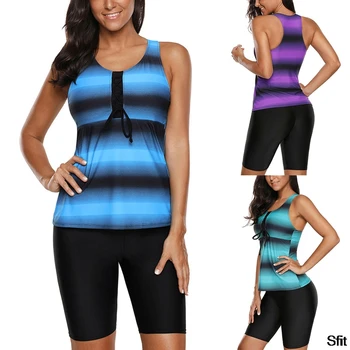 

Womens Plus Size Racerback Color Block Print Tankini Swimsuits Push Up Slim Shorts 2020 Bathing Suit One Set Mujer Beachwear