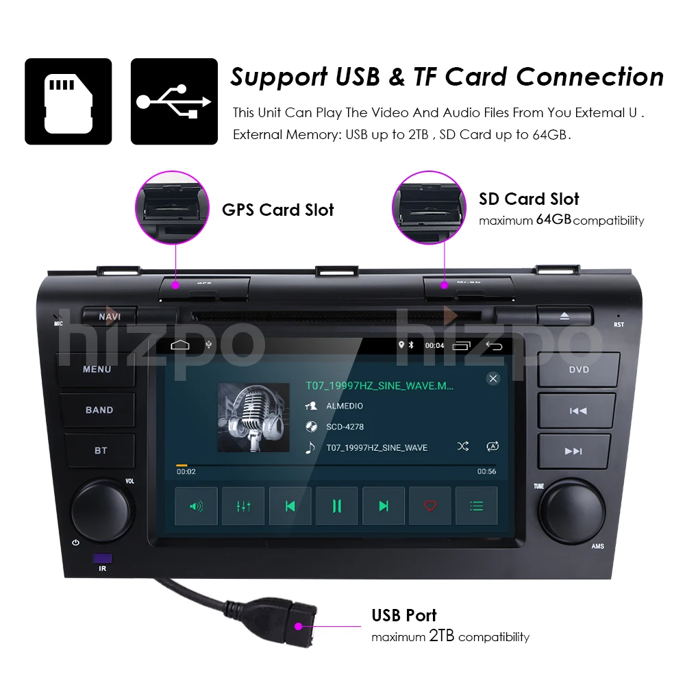 Excellent 1024*600 2G+16G Android9.0 GPS navi car dvd player radio stereo For MAZDA 3 2004-2009 WIFI DAB Mirrorlink rear camera SWC DVR 4G 21