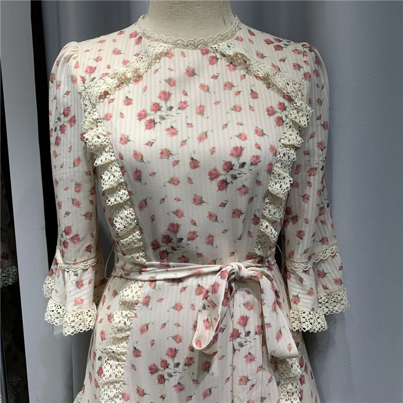 COLOREE, подиумное дизайнерское женское мини-платье с цветочным принтом, элегантное винтажное женское платье с оборками и коротким рукавом и круглым вырезом