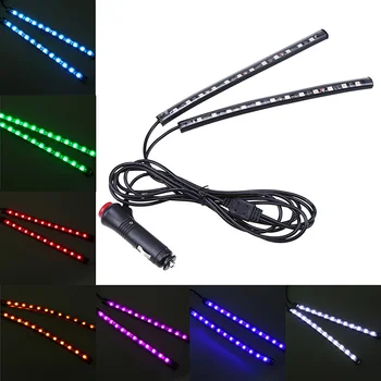 

1 Pair Switch Control Car Auto RGB 12 LED Car SUV Truck Interior Light Atmosphere Footwell Floor Decor Neon Lamp Universal