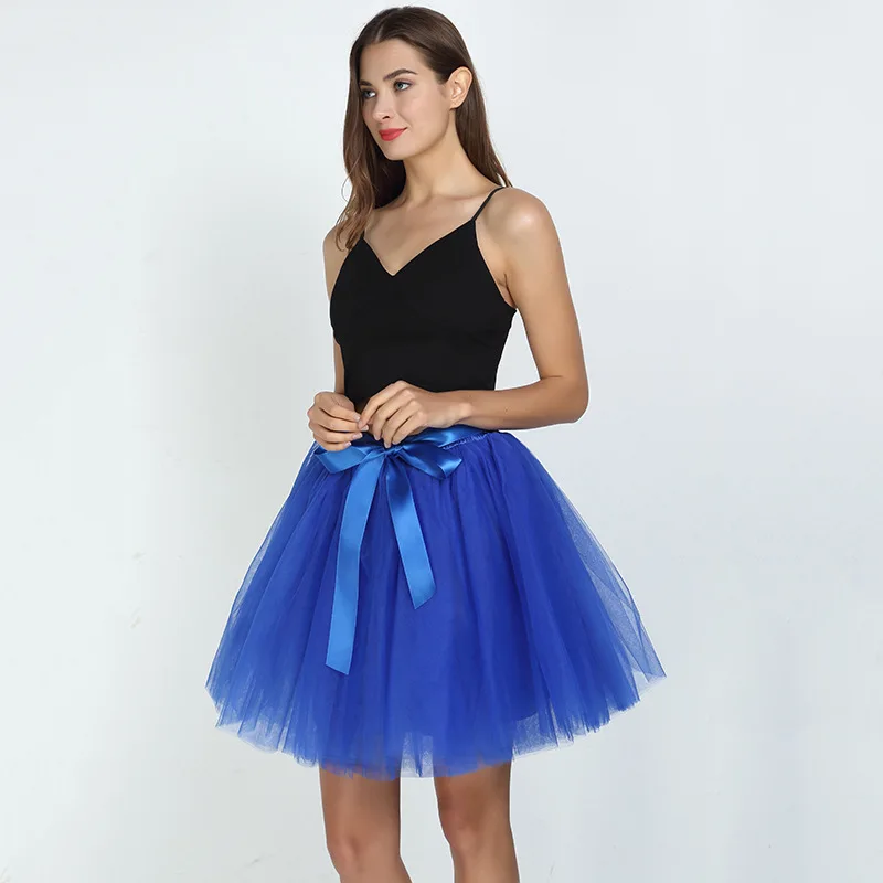 royal blue Женские юбки, 7 слоев, миди, фатиновая юбка, модные юбки-пачки, Женская бальная юбка-пачка для вечеринки,, Лолита, Faldas Saia - Цвет: royal blue