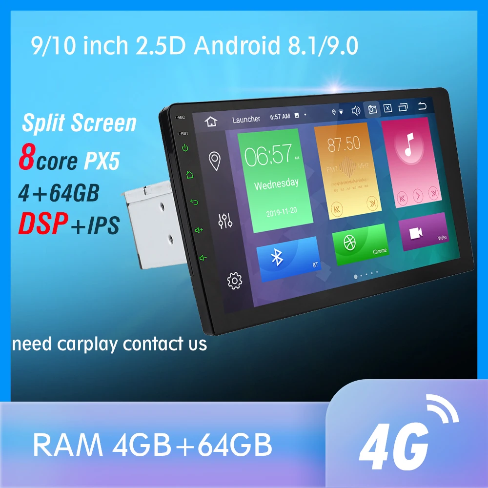 1 din Android 9,0 Восьмиядерный PX5 автомобильный Радио Стерео gps Navi Аудио Видео плеер DSP 4G Wifi BT HDMI Carplay tv OBD SWC dab+ 4G+ 64G