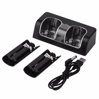 

2x 2800mAh Rechargeable Battery Pack with Dual Charger Dock Stand Station for Wii Remote Control Black White