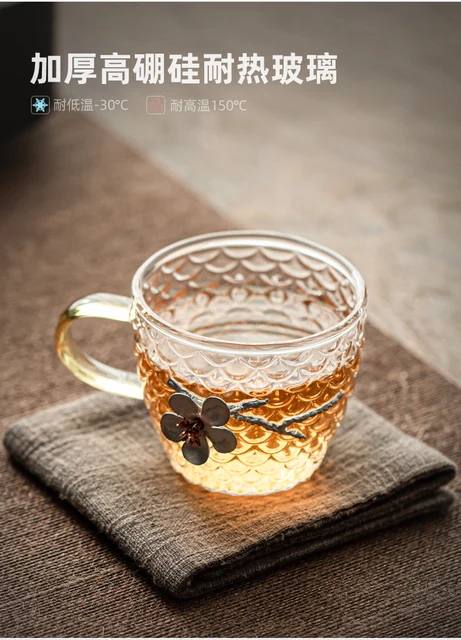 2 Pieces Pack 130ml Clear Tea Cups Fish Scale Heat Resistant Small Glass Tea  Cups Mugs With Tin Flower Decor - Glass - AliExpress