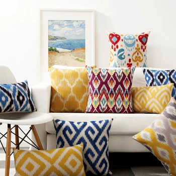 

Decorative throw pillows cover case geometric gold cushion cover Ica pattern cotton linen cushion cover for sofa 45x45cm