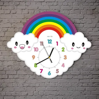 

Cartoon Creative Kindergarten Wall Clock Cute Rainbow Cloud Simple Fashion Wall Watch Children's Room Bedroom Silent Clock