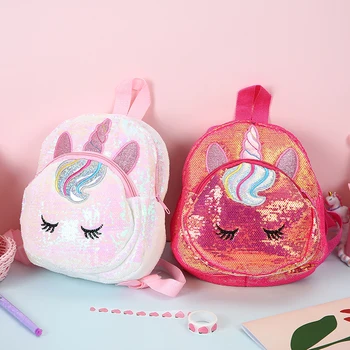 

2019 Women's Sequins Mini Backpack Cartoon Unicorn kindergarten for Girls Kids Travel Casual School Bag
