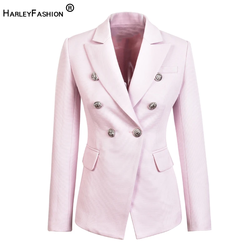 HarleyFashion/осенне-зимние плотные тканевые женские элегантные розовые блейзеры для малышей тонкие повседневные куртки на пуговицах трендовый качественный блейзер