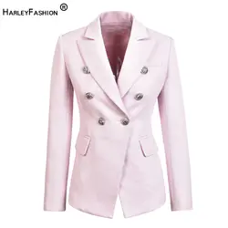 HarleyFashion/осенне-зимние плотные тканевые женские элегантные розовые блейзеры для малышей тонкие повседневные куртки на пуговицах трендовый