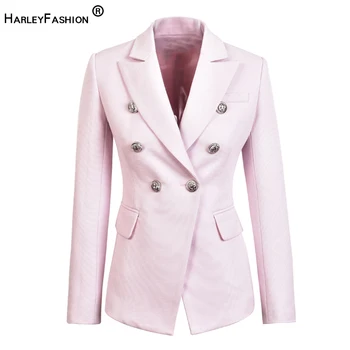 

HarleyFashion Autumn Winter Thick Fabric Women Elegant Baby Pink Blazers Slim Casual Buttons Jackets Trend Quality Blazer