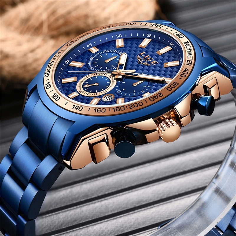 

2020 LIGE New Fashion Mens Watches with Stainless Steel Top Brand Luxury Sports Chronograph Quartz Watch Men Relogio Masculino