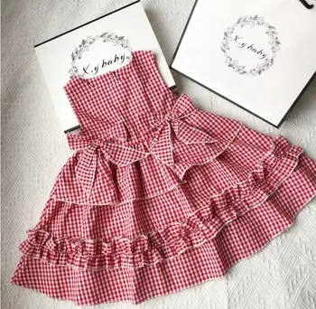 

New Children Baby Cotton Plaids Big Bow Vest Dresses , Girls Princess Sweet Clothes 5 pieces/lot