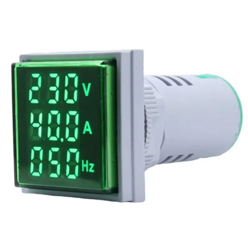 AC0-100A 60-500V 22mm Digital 3 in 1 LED Voltmeter Ammeter Hertz Meter Indicator 