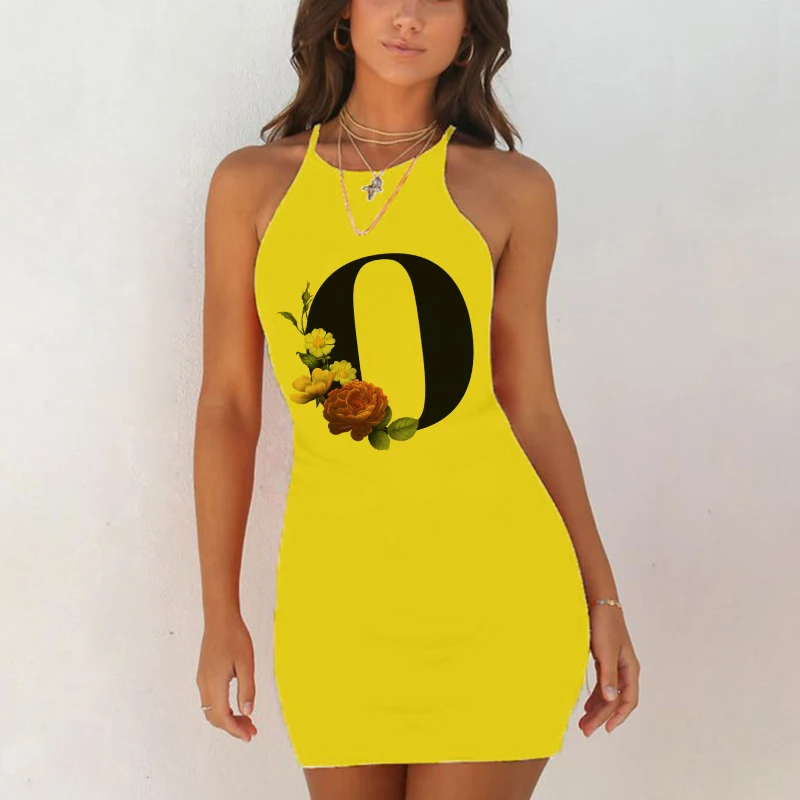 Sexy Nightwear Sleepwear Nightgown Night Shirts Summer Women 26 English Alphabet Print Pack Hip Nightie Yellow Night Dress women nightgowns women nightdresses sleeping dress