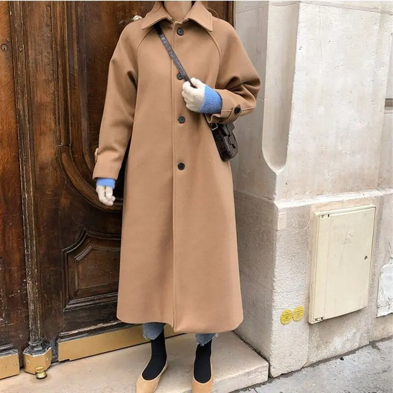 Wool Coat Women Fashion Single-Breasted Autumn Winter Coat Women Chaqueta Mujer Elegant Long Woolen Woman Coat Overcoat C5928
