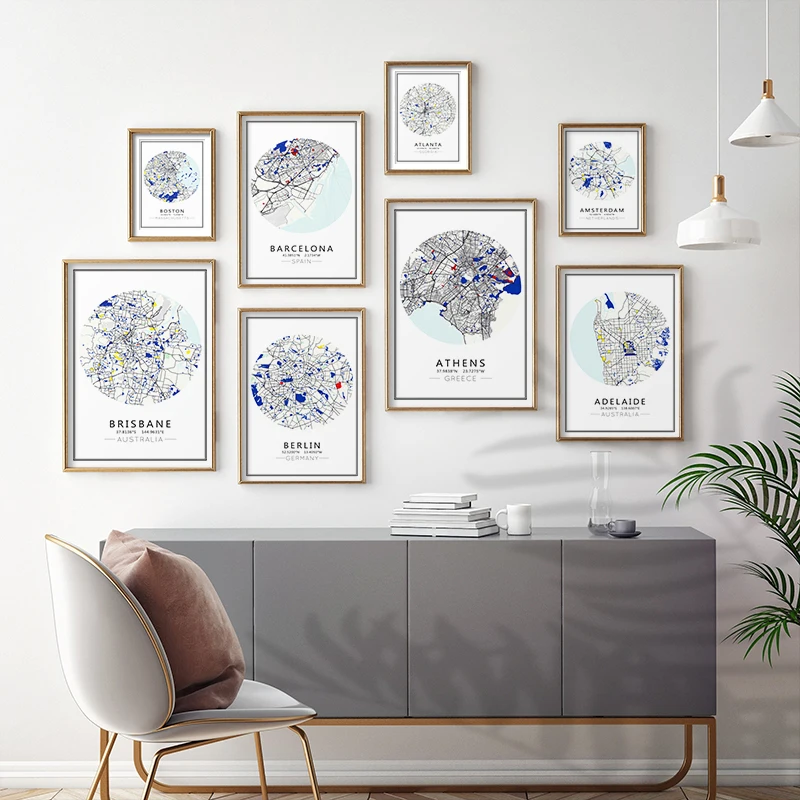 Nordic World City Map New York Tokyo Paris Wall Art Poster and Print Canvas Painting Picture for Living Room Bedroom Home Decor