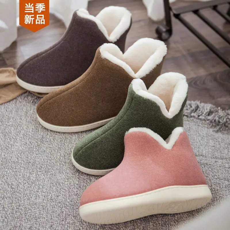 

Indoor Household with Cotton Slippers quan bao gen MEN'S AND WOMEN'S Winter plus Velvet Warm Anti-slip Soft Bottom Silent Wool S