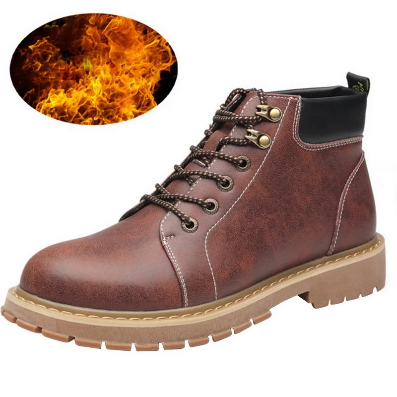 Vertvie/новые кожаные мужские ботинки весенне-осенняя и зимняя мужская обувь ботильоны мужская зимняя обувь Рабочая обувь размера плюс 38-44, Прямая поставка - Цвет: Brown Plus velvet