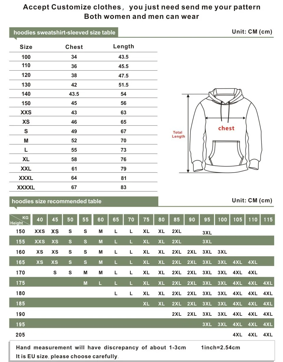 尺码表 100-150-XXS-4XL