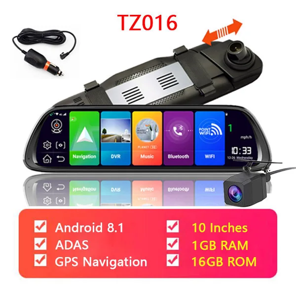 WHEXUNE 1" Android 8,1 Автомобильное зеркало заднего вида 4G Dash Cam gps навигатор ADAS 2G ram 3 2G rom 1080P автомобильная видеокамера рекордер DVR - Название цвета: TZ016