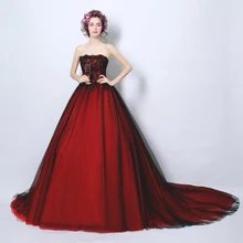 Gothic Black And Red Wedding Dress Sweetheart Beading Appliques Lace Long Black Burgundy Victorian Bridal Gowns For Wedding