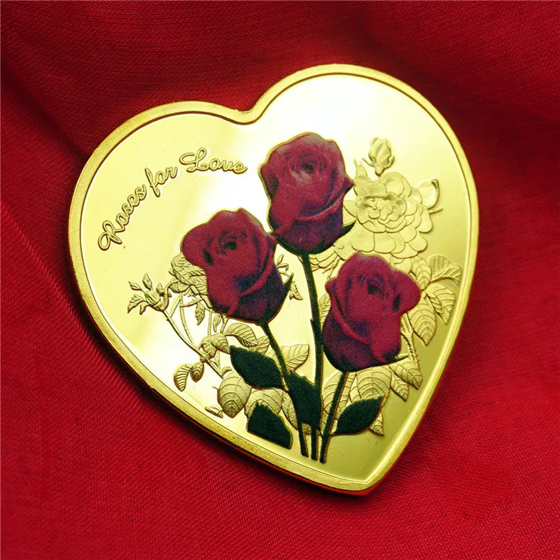 

Heart-shaped Rose Commemorative Coin Shaped Gold And Silver Coin Lovers Coin Niue Wedding Commemorative Gifts Souvenir Coins