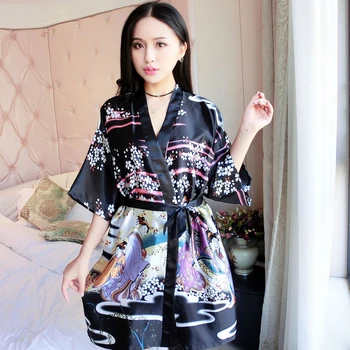 

Summer Sexy Mini Women Kimono Robe Gown Wedding Robe Casual Soft Bathrobe Gown Pajama Novelty Print Pattern Sleepwear Nightgown