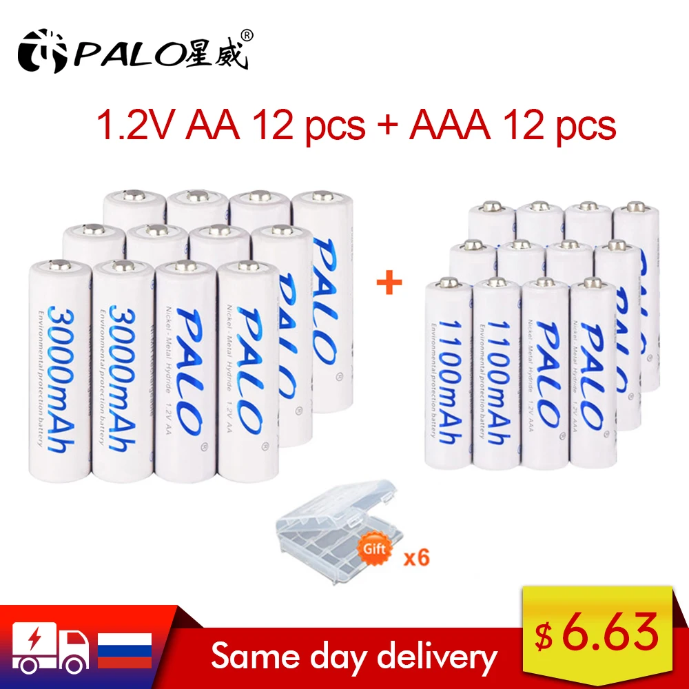 PALO 4 28 шт. AA и AAA 1 2 в перезаряжаемые батареи Ni MH 2A 3000 мАч/3A 1100 мАч