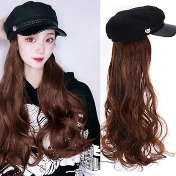 

LUPU Synthetic Long Wavy Wig with Navy Cap Hat Synthetic Hair Extensions Black Brown High Temperture Fiber Women Wigs