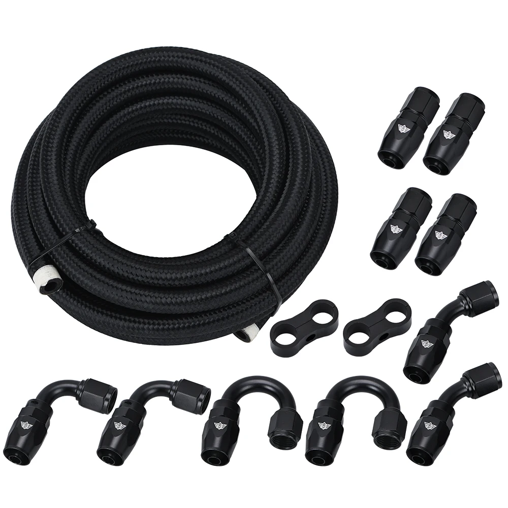 Fuel Hose 5Meter 6AN AN6 & Stainless Steel Braide Oil Fuel Hose Line +AN6 Hose End Ftting Adapter Oil Kit With Clamps hose clamps fuel hose hose end fitting adapter fuel adapter fitting
