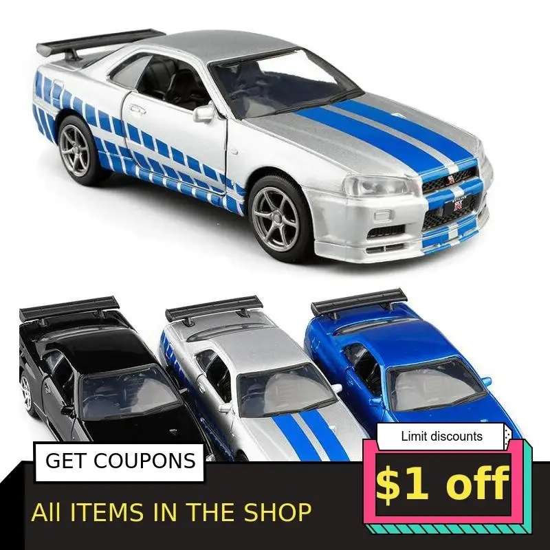 1/36 Nissan GT R R34 модель спортивного автомобиля из литого сплава Имитационные