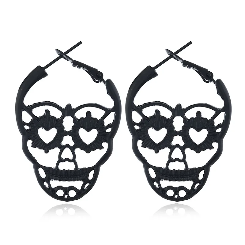 

Punk Rock Black/Gold/Silver Metal Skull Stud Earrings Women Hollow Skeleton Mask Party Night Club Ear Piercing Earing Kolczyki