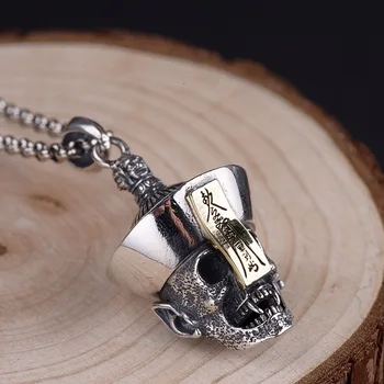 

925 Sterling Silver Accessories Men's Face Mask Skull Silver Pendant D317