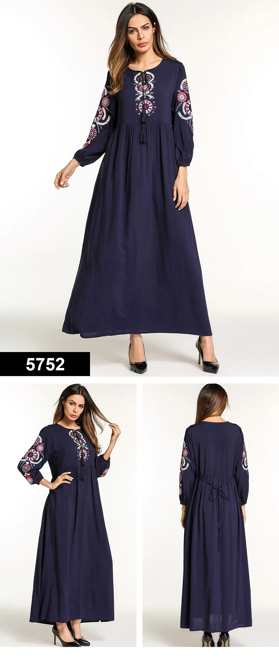 Прямая поставка, женское платье, платья макси, длинное, винтажное, Vestidos Verano Robe Femme, мусульманское, бохо, с вышивкой, свободное, с круглым вырезом, дешевая распродажа
