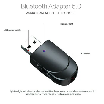 

3.5mm AUX USB Bluetooth 5.0 Transmitter Receiver EDR Adapter Dongle for TV PC Headphones Home Stereo Car HIFI Audio