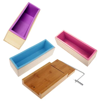 

3Pcs Wooden Box, Silicone Soap Bread Mold and 1Pcs Soap Cutter Slicer for DIY Soap / Cake / Chocolate Making Tools