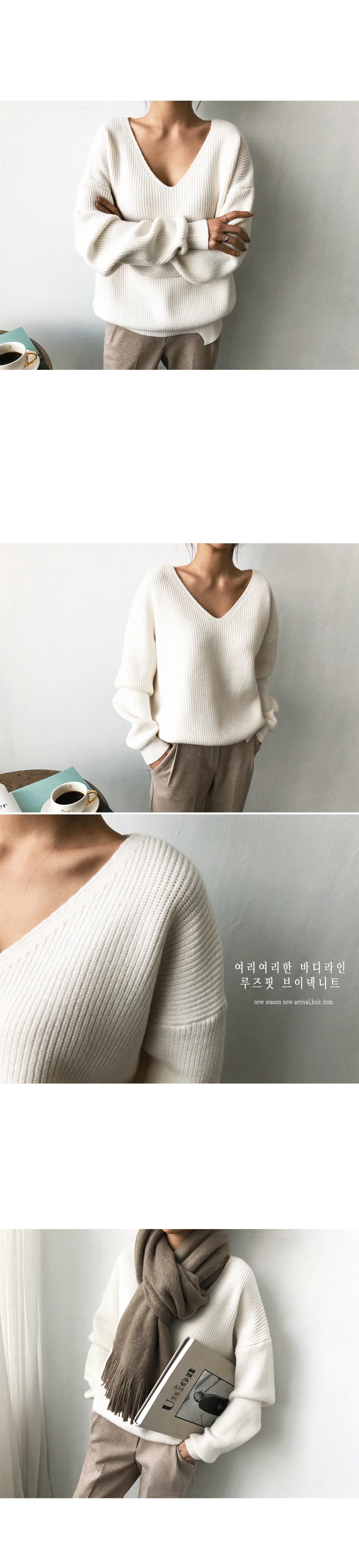 Повседневный пуловер, Осень-зима, женские свитера с v-образным вырезом, минималистичные топы, Модный корейский стиль, вязаный однотонный 7290 50