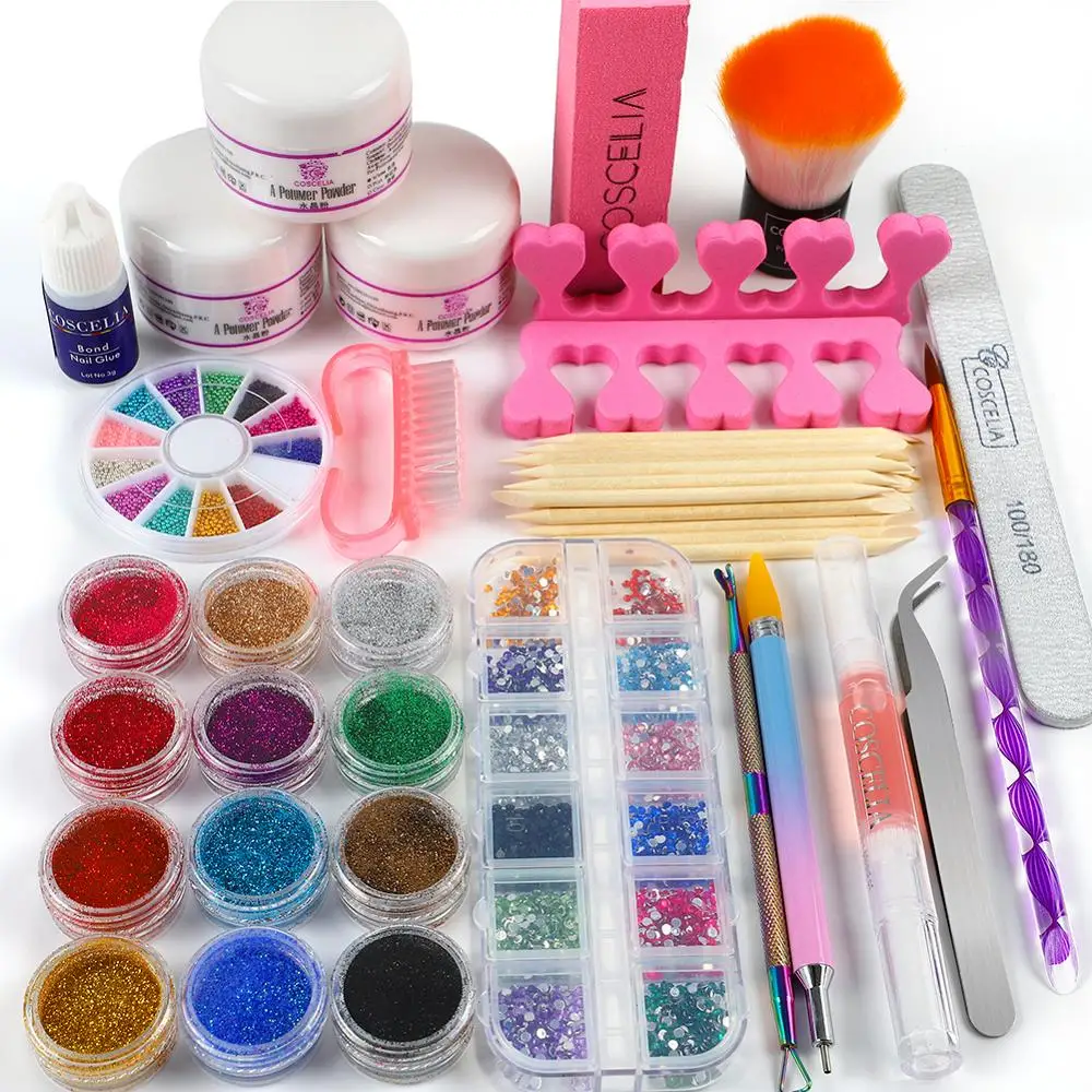 SET B COSCELIA акриловый набор для ногтей, все для набор маникюрных инструментов для маникюра, набор для маникюра, оранжевые палочки, кисточки для маникюра, толкатель для дизайна ногтей - Цвет: SET B