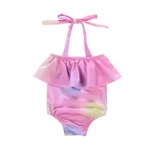 Цельный купальник для маленьких девочек, Цветной купальник с открытой спиной, летний пляжный костюм, пляжная одежда