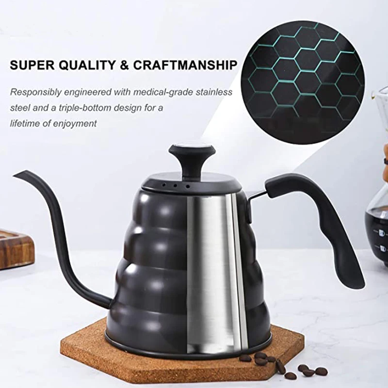 Pour Over Kettle, Pour Over Coffee Kettle with Thermometer Stainless Steel  Gooseneck Kettle 1.2L Tea Kettle for Exact Temperatu - AliExpress