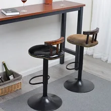 Модный Элегантный Деревянный барный стул в стиле ретро, уникальный высокий стул с подъемным вращением, домашний офисный кофейный стул, масляная восковая бронзовая ткань