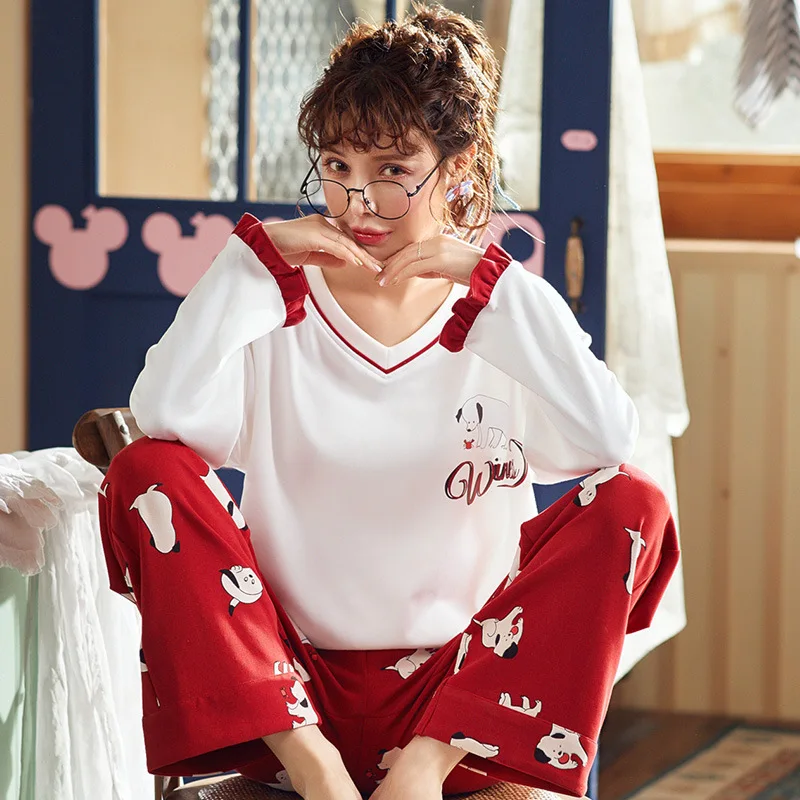 Корейская пара пижамных комплектов женская зимняя одежда женские пижамы хлопок Kawaii Праздничная Пижама - Цвет: 19604Women