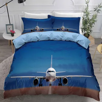 

Plane Blue Sky Bedding Set Bedroom Decor Doona Quilt Cover Boys Men Gift Hypoallergenic 1PC Duvet Cover with Pillowcase Dropship