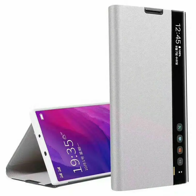 Серый Умный кожаный флип-чехол для samsung S8 S9 S10 Plus S10E S10 Note 10 Plus Note 9 8 умный флип-чехол с подставкой - Цвет: Серый