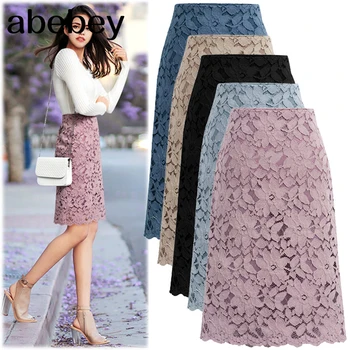

Women Skirt Summer Plus Size Lace Elegant Office Skirts Womens Pencil Bandage Skirt For Women Skirts Knee-length High Waist 2020