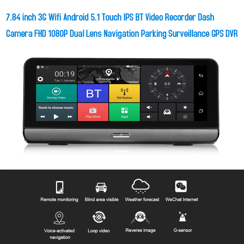 7 84 дюймов 3G Wifi Android 5 1 сенсорный IPS BT видеорегистратор Dash камера FHD 1080P двойной