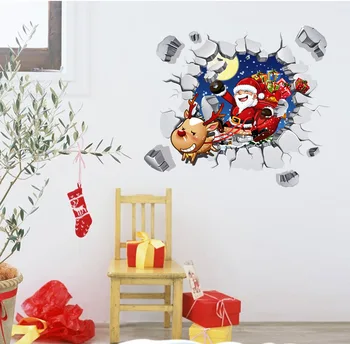 

Stickers Diy Christmas Glass Stickers Imitation 3d Stereo Santa Claus Broken Wall Into Abq6005