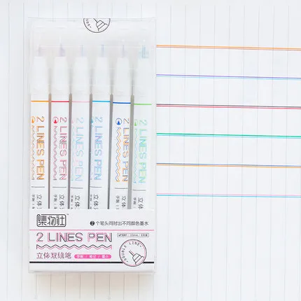 6 Pens Креативная двойная контурная ручка, два цвета, ручка, тонкий вкладыш, Pes, надпись, каллиграфия, набор ручек, сделай сам, скрапбукинг, линейная ручка - Color: 6 Pens
